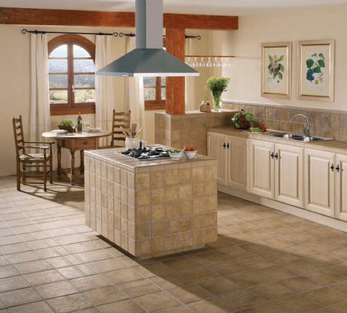 Colored tile flooring