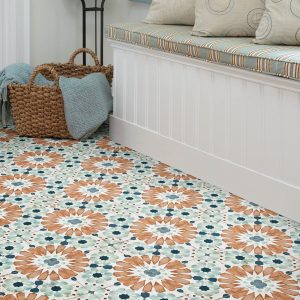 patterned tile in mudroom