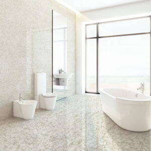 Luxurious tile in beach bathroom